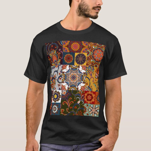 Colourful Patchwork Tile: Majolica Pottery Style T-Shirt (Front)