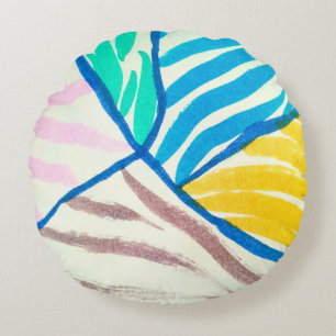 Colourful Patchwork. Trendy Watercolor Dirty Paint Round Cushion