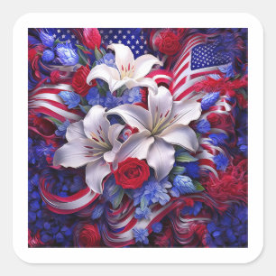 Colourful Patriotic Floral Design Graphic Square Sticker