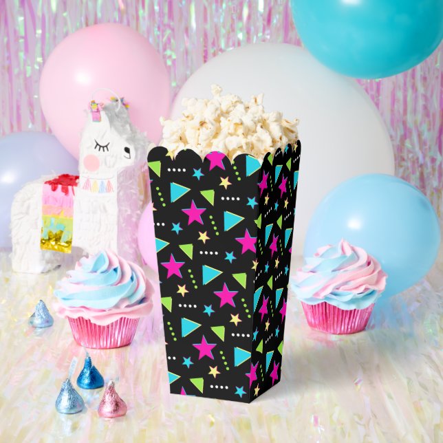 Colourful Pattern 90s Retro Birthday Party Popcorn Favour Box (Party)