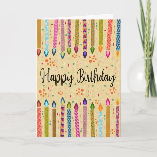 Colourful Pattern Birthday Candles for Anyone Card (Front)