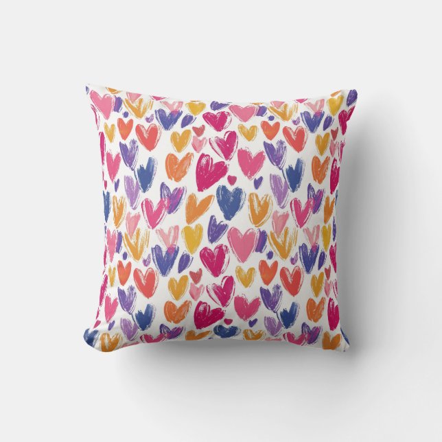 colourful pattern for valentine's day with hearts cushion (Front)