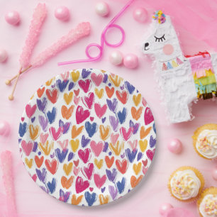 colourful pattern for valentine's day with hearts paper plate