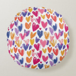 colourful pattern for valentine's day with hearts round cushion