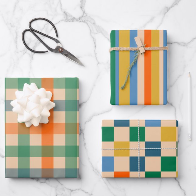 Colourful Pattern Mix Retro Aesthetic Wrapping Paper Sheet (Front)