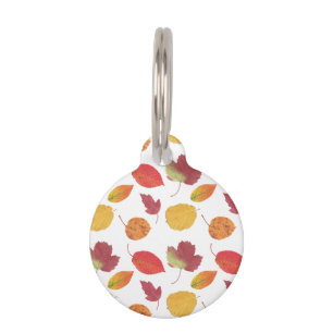 Colourful Pattern Of Fall Leaves & Pet's Info Pet Tag
