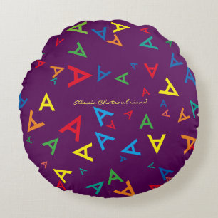 colourful pattern of initials - personalised round cushion