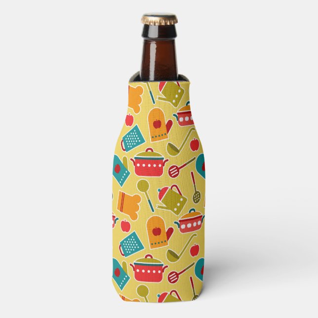 Colourful pattern of kitchen utensils bottle cooler (Bottle Front)