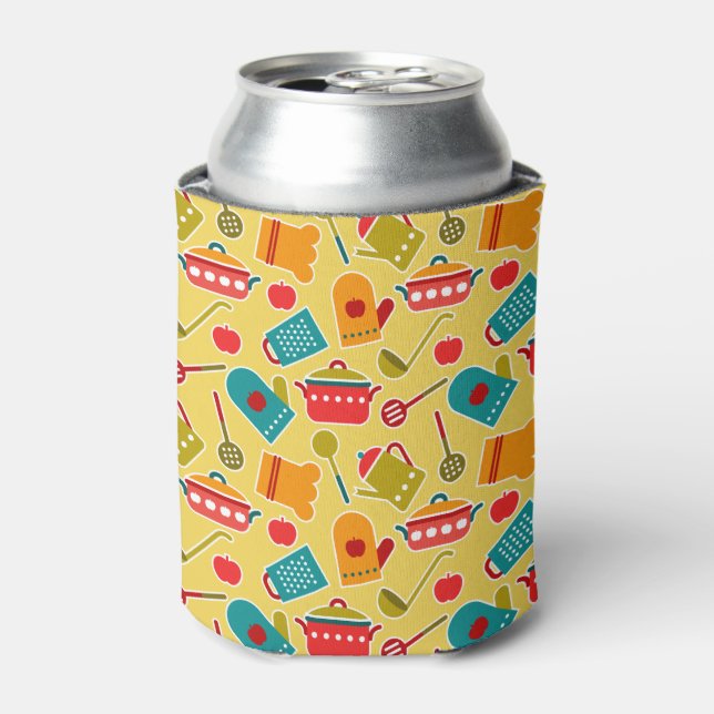 Colourful pattern of kitchen utensils can cooler (Can Front)