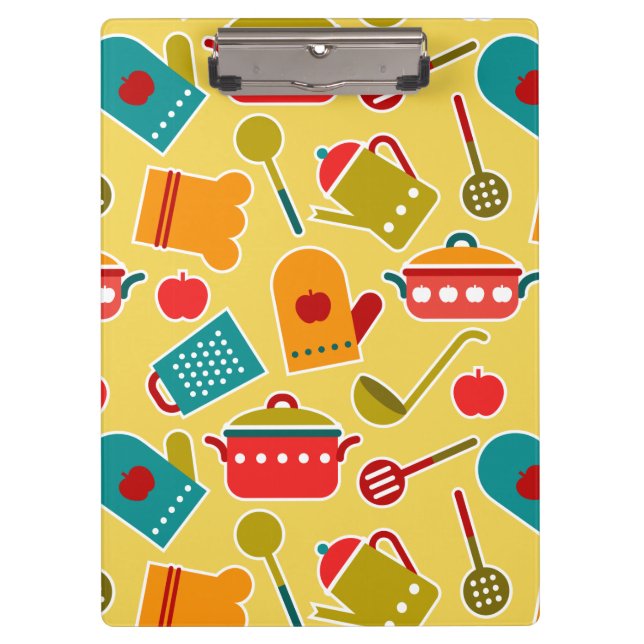 Colourful pattern of kitchen utensils clipboard (Front)