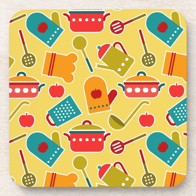 Colourful pattern of kitchen utensils coaster (Front)