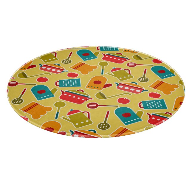 Colourful pattern of kitchen utensils cutting board (Corner)