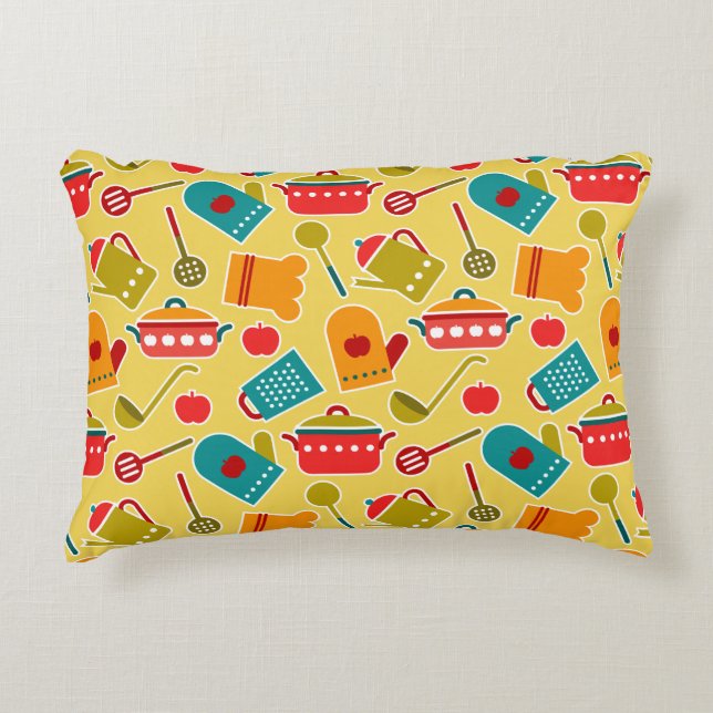 Colourful pattern of kitchen utensils decorative cushion (Front)