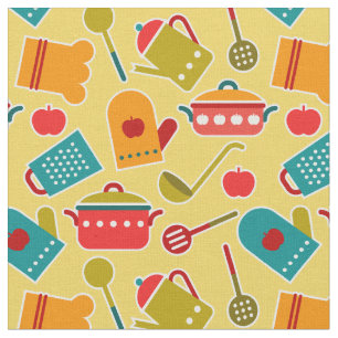Colourful pattern of kitchen utensils fabric
