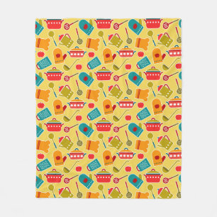 Colourful pattern of kitchen utensils fleece blanket