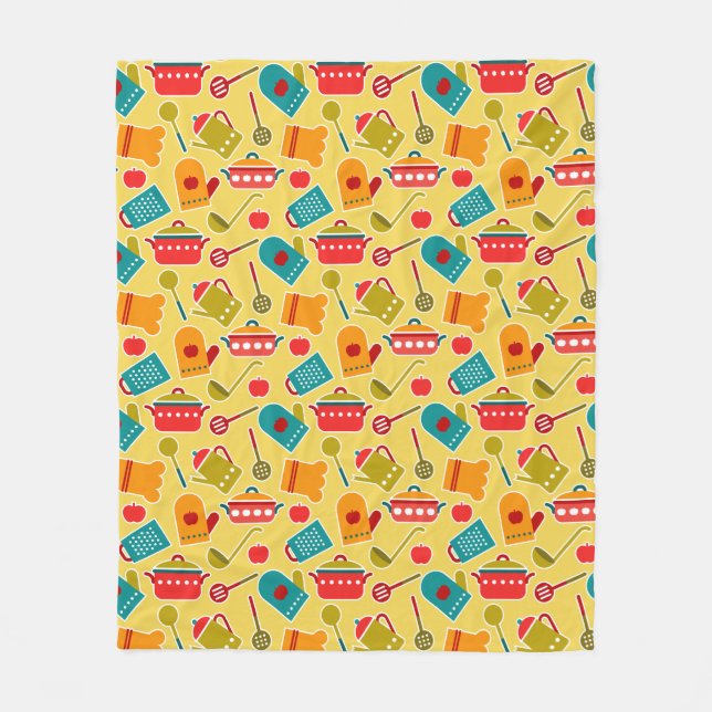 Colourful pattern of kitchen utensils fleece blanket (Front)