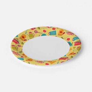 Colourful pattern of kitchen utensils paper plate