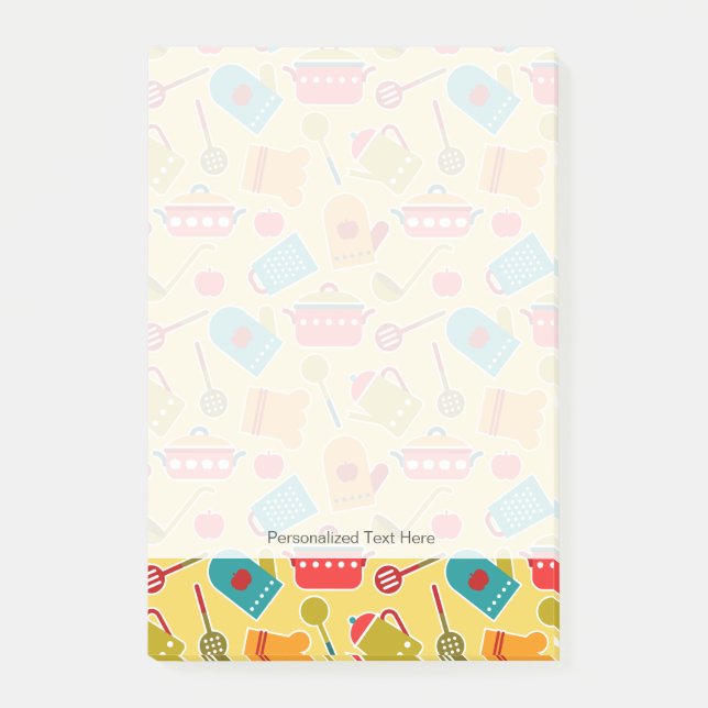 Colourful pattern of kitchen utensils post-it notes (Front)