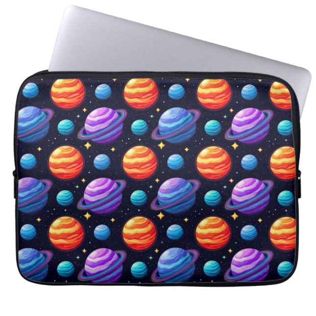 Colourful Pattern of Planets and Stars Laptop Sleeve (Front)