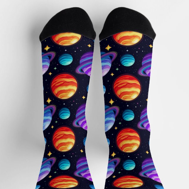 Colourful Pattern of Planets and Stars Socks (Top)