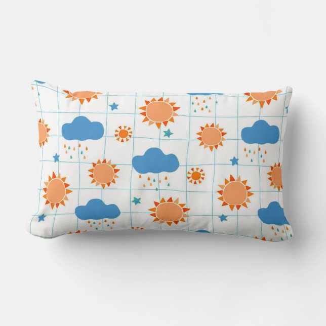 Colourful Pattern of Suns, Clouds, and Raindrops Lumbar Cushion (Front)