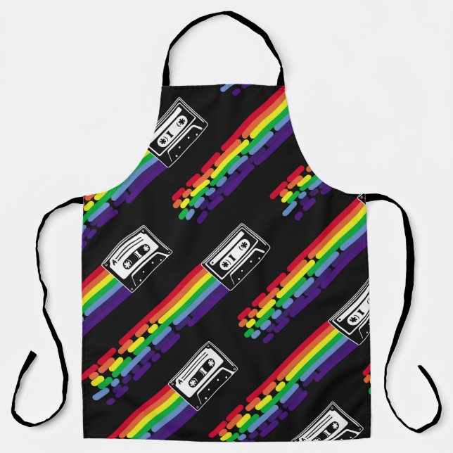 Colourful pattern on black background. Compact cas Apron (Front)