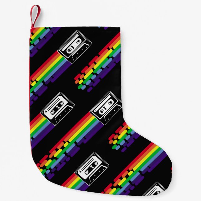 Colourful pattern on black background. Compact cas Small Christmas Stocking (Front)
