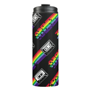 Colourful pattern on black background. Compact cas Thermal Tumbler