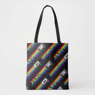 Colourful pattern on black background. Compact cas Tote Bag