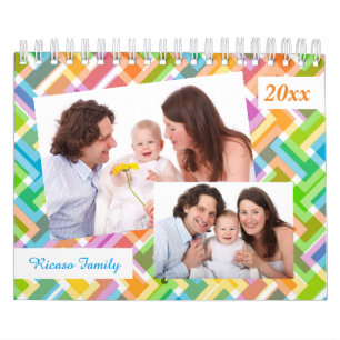 Colourful Pattern Personalised 18 Photo Template Calendar