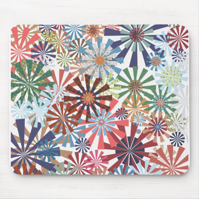 Colourful Pattern Radial Burst Pinwheel Design Mouse Pad (Front)