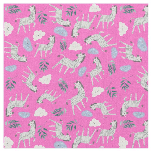 Colourful pattern safari zebra horse jungle pink  fabric (Close Up)