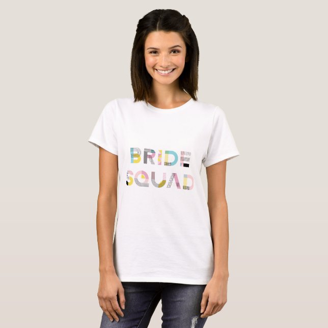 Colourful Pattern Typography Modern Bride Squad T-Shirt (Front Full)