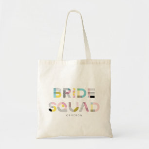 Colourful Pattern Typography Modern Bride Squad Tote Bag