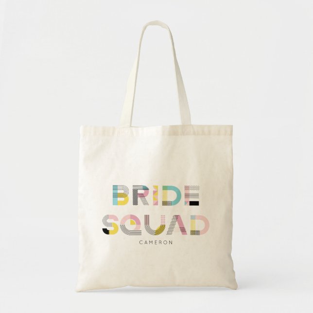 Colourful Pattern Typography Modern Bride Squad Tote Bag (Front)