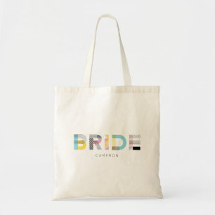 Colourful Pattern Typography Modern Bride Tote Bag