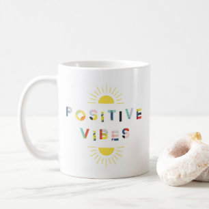 Colourful Pattern Typography Positive Vibes Modern Coffee Mug
