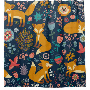 Colourful pattern with a foxfox,pattern,forest,fal shower curtain