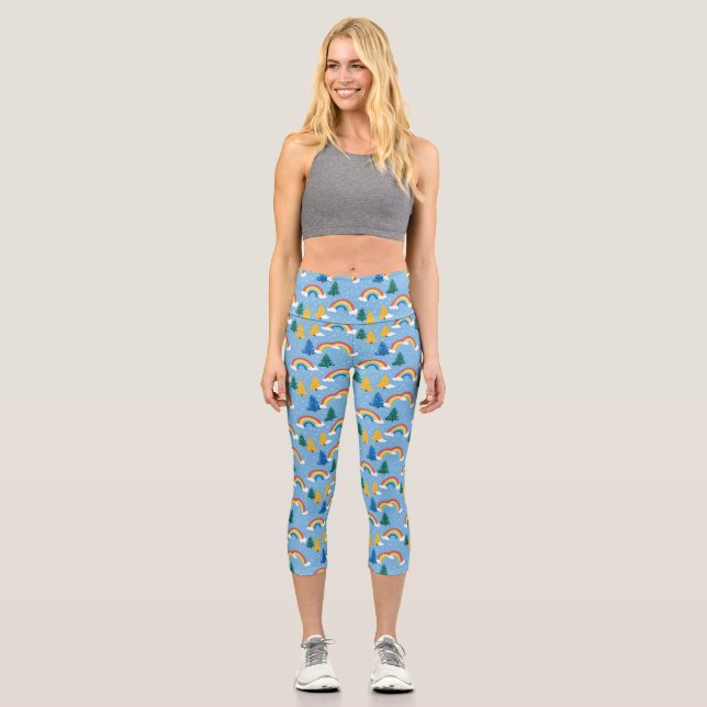 Colourful Pattern with Rainbows and Trees Capri Leggings (Front)