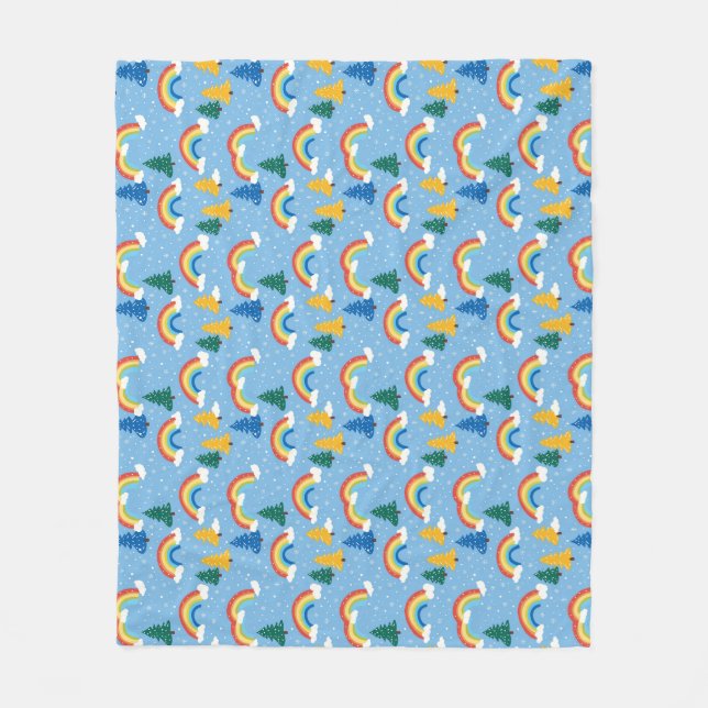 Colourful Pattern with Rainbows and Trees Fleece Blanket (Front)