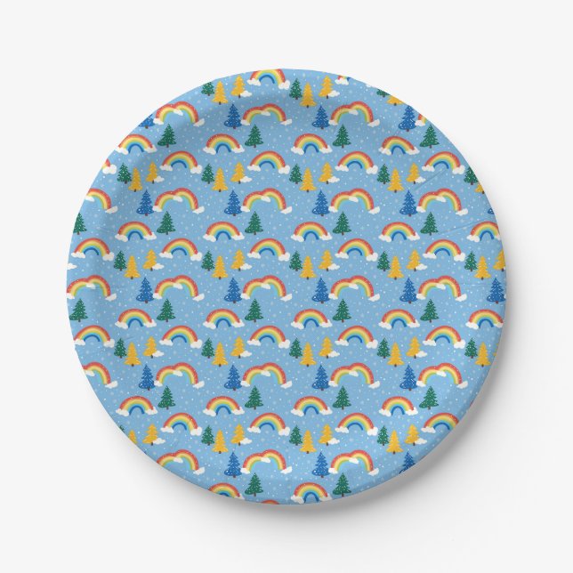 Colourful Pattern with Rainbows and Trees Paper Plate (Front)