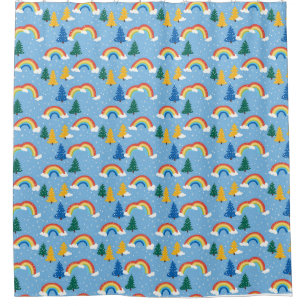 Colourful Pattern with Rainbows and Trees Shower Curtain