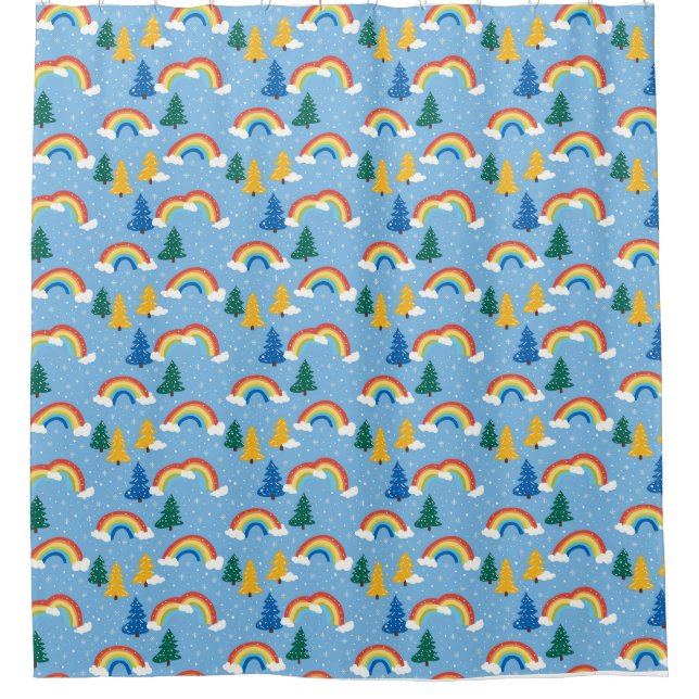 Colourful Pattern with Rainbows and Trees Shower Curtain (Front)
