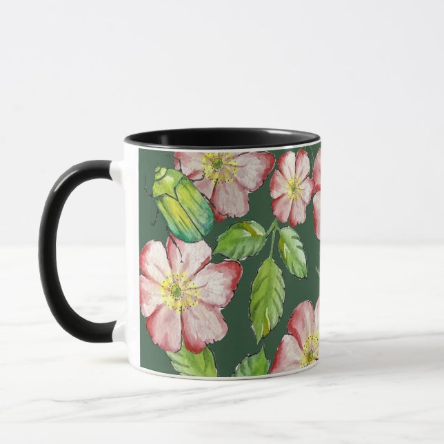 Colourful pattern with watercolor rose flowers and mug (Left)