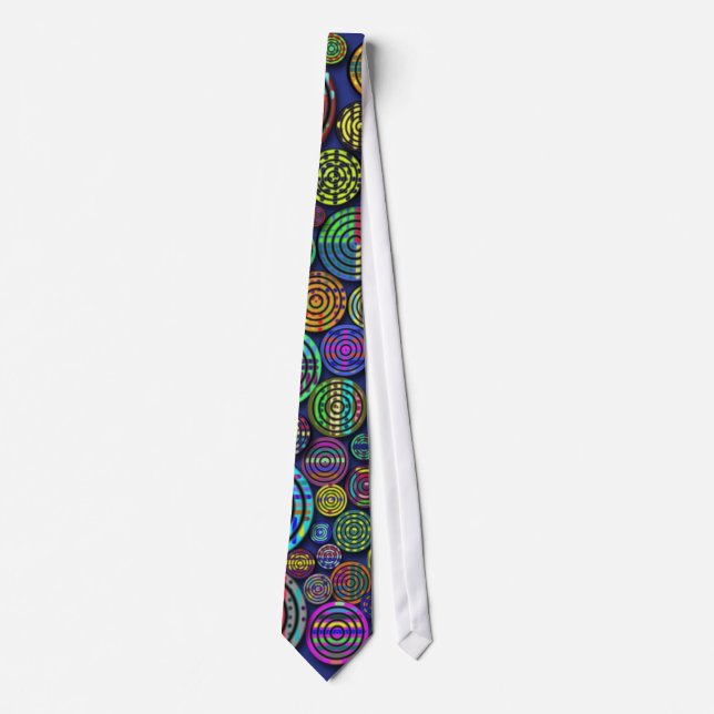 Colourful Patterned Circles on Blue Customisable Tie (Front)