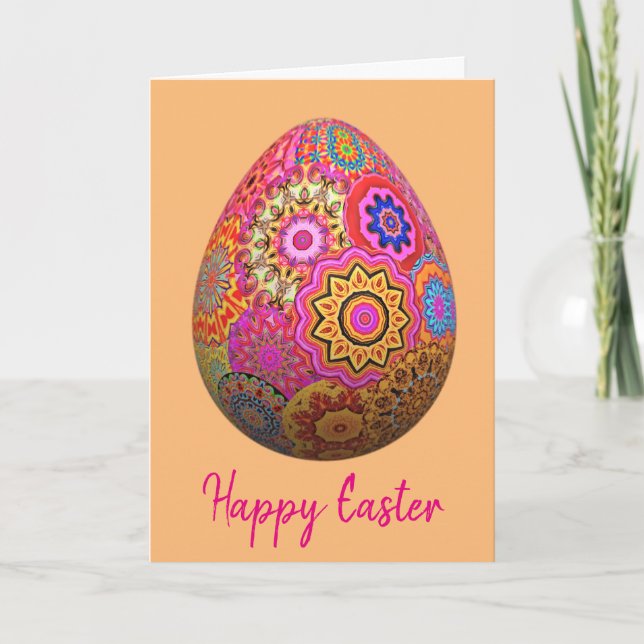 Colourful patterned Easter egg Holiday Card (Front)