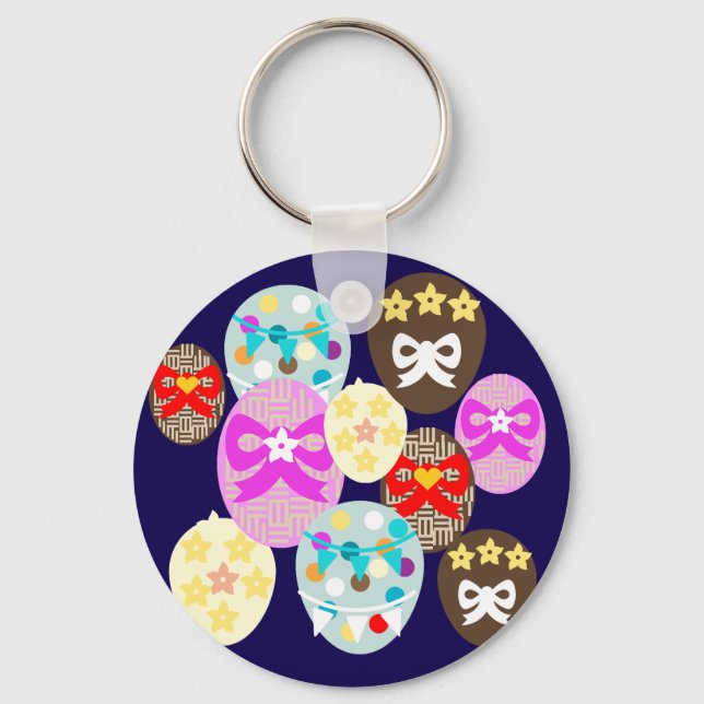 Colourful patterned Easter Egg   Key Ring (Front)