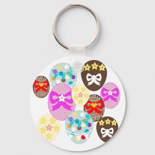 Colourful patterned Easter Egg   Key Ring (Front)