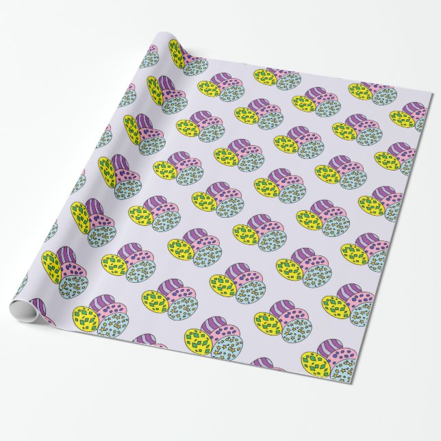 Colourful Patterned Easter Egg Wrapping Paper (Unrolled)