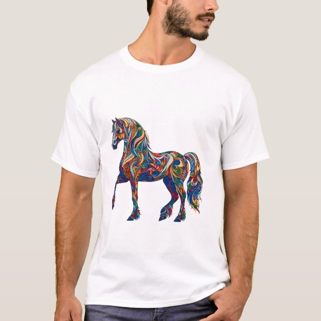  Colourful patterned horse elegant print Long Slee T-Shirt (Front)